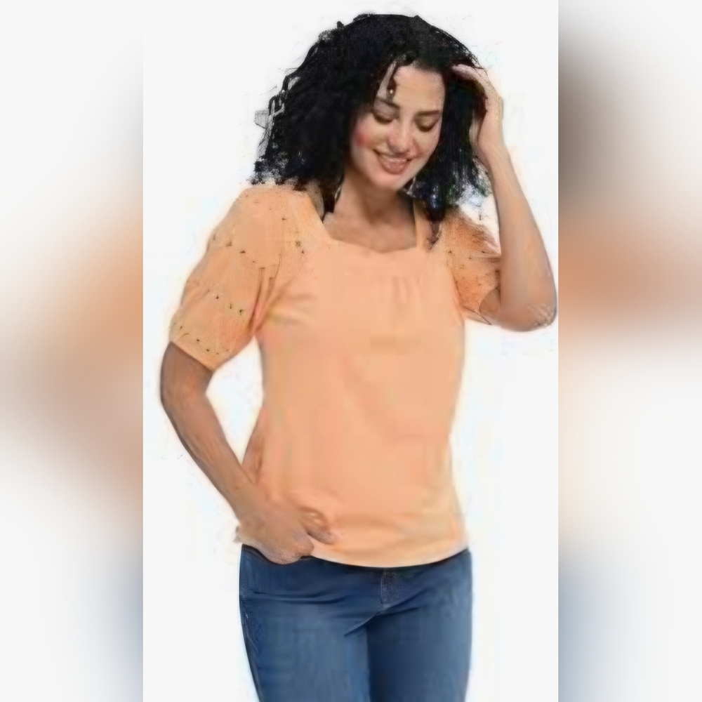 Christopher banks eyelet short sleeve square neck knit top in a size XL